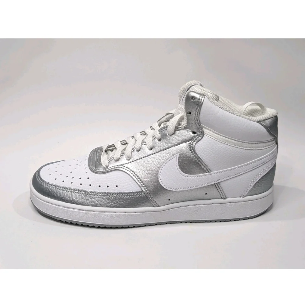 Nike Court Vision Mid White Metallic Silver Athletic Shoes Women's Size 11.5